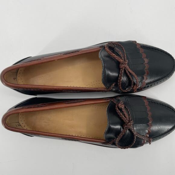 Allen Edmonds Men's Woodstock Loafers, Black/Cognac, Braided Tassel, Sz 10.5E - Picture 6 of 16